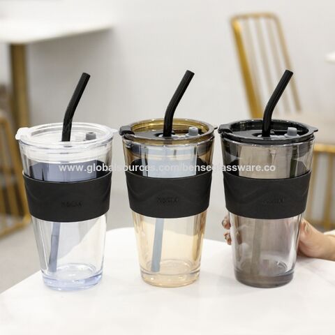 350/600ML Heat Resistant Square Glass with Lids and Straws Iced