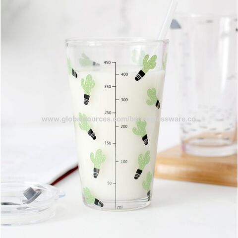 350/600ML Heat Resistant Square Glass with Lids and Straws Iced