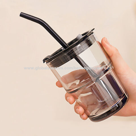 Ribbed Glassware Glass Iced Coffee Cups With Lids And Straws Food Grade  Glass Coffee Bar Accessories 375ml Portable Glasses For - AliExpress