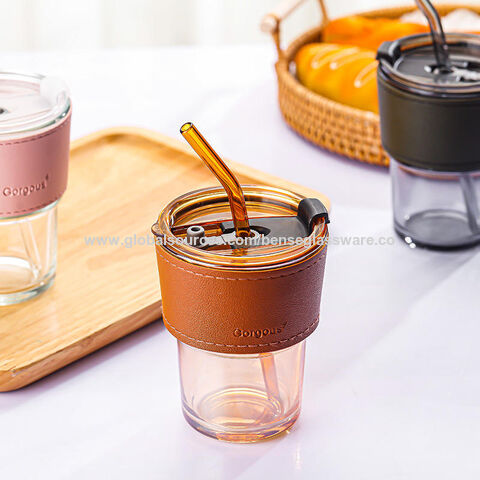 Drinking Glass with Bamboo Lid And Glass Straw,Creative Design Drinking  Glass Cup for Jar Glass, Beer Mug, Iced Coffee Mug, Cute Glass, Dessert