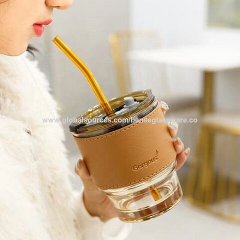 20 Oz Ins Stripe Glass Cup With Lid And Straw Transparent Drinking Glasses Iced  Coffee Mug Juice Tea Cup Water Cups Drinkware - AliExpress