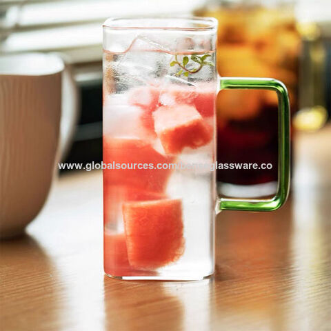 350ml Square Glass Cup Juice Tea Milk Coffee Mug Cup with Lid Straw Home  Office