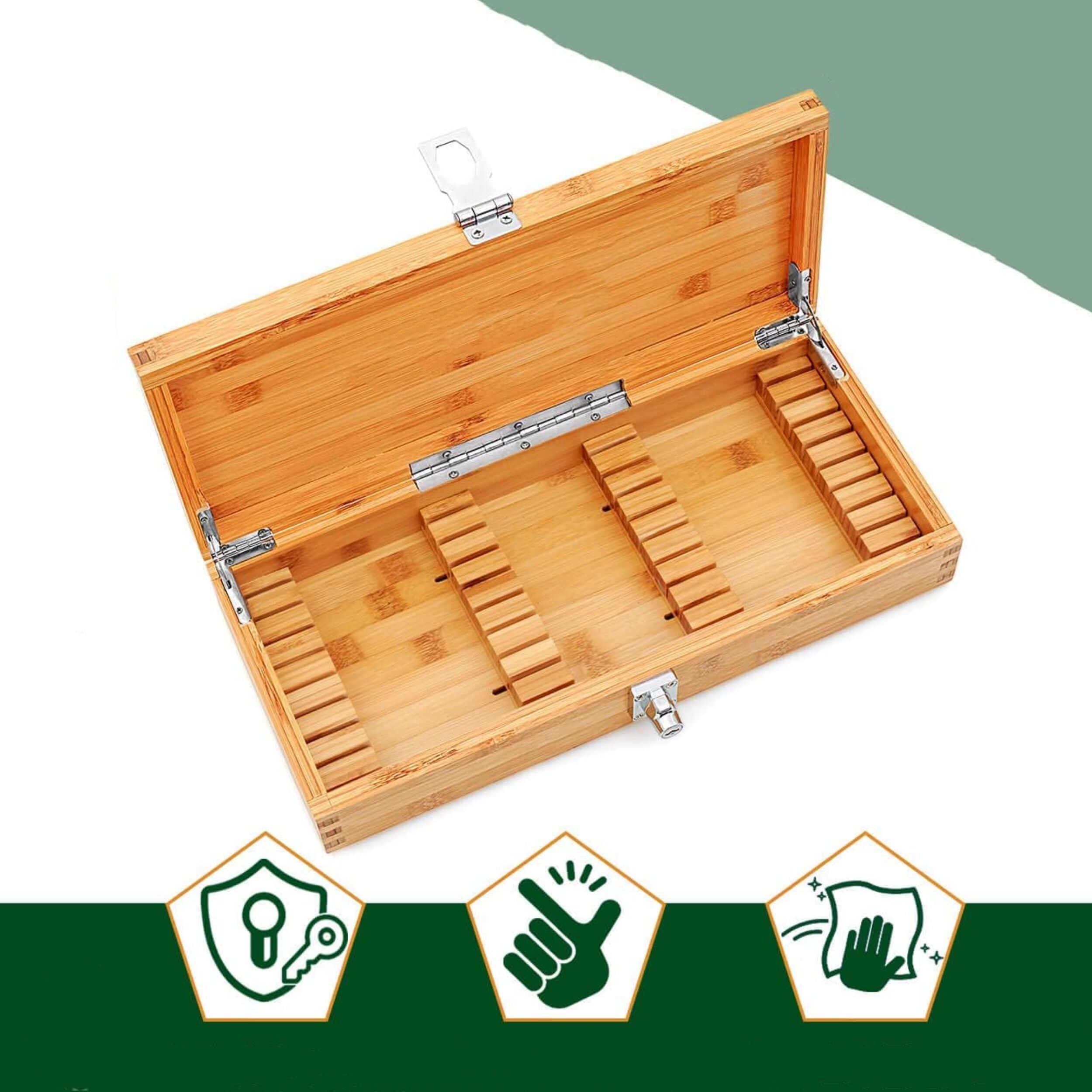 Secure Knife Box Bamboo Kitchen Knife Storage Box With Lock Drawer Knife Organizer Stash ...