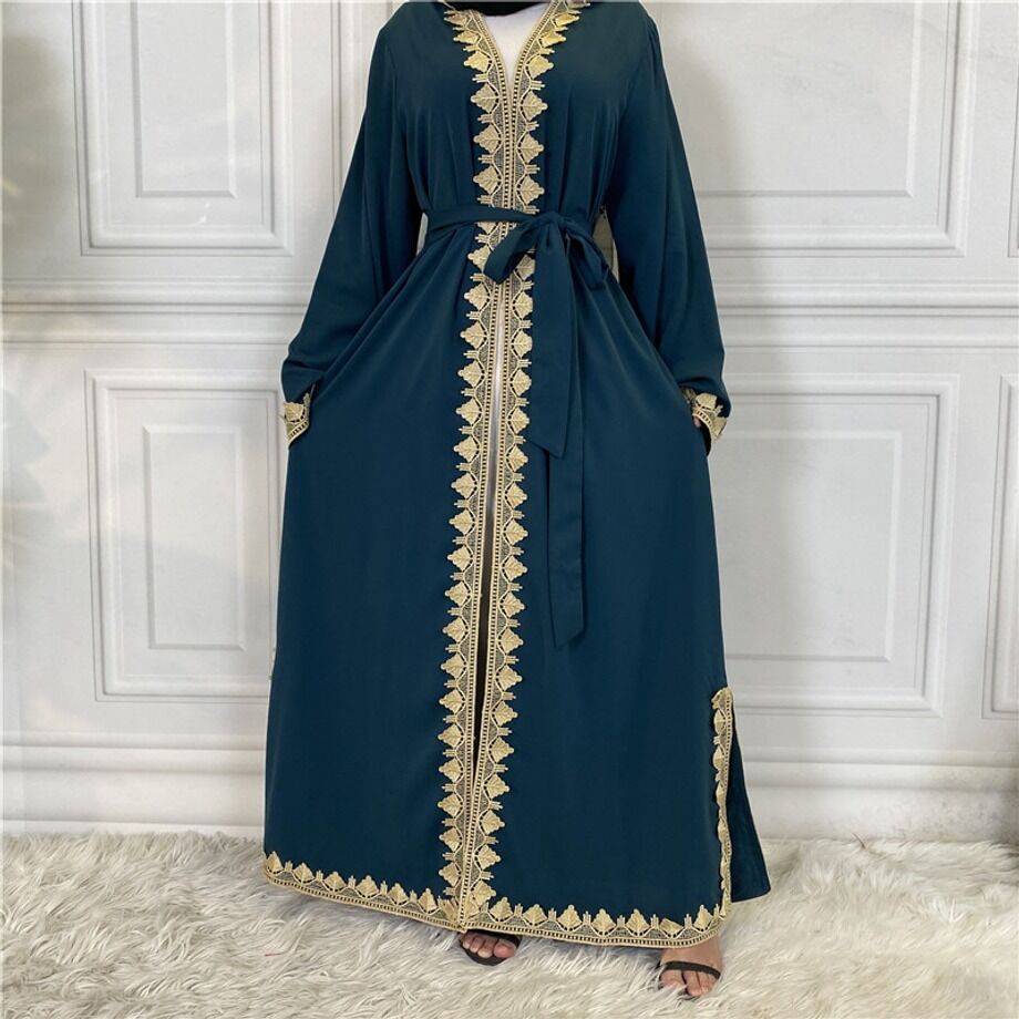 MH12 Elegant Embroidered Modest Abaya | Dubai & Turkish Style Open Cardigan Robe