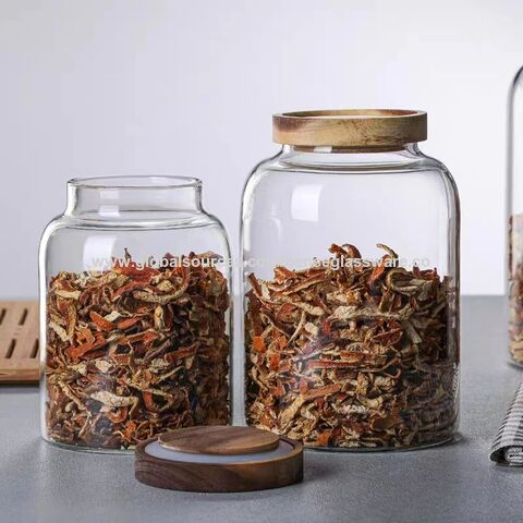 Acacia Wood Glass Kitchen Storage Jar 2L for Pantry Organisation