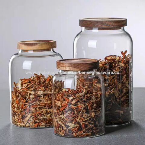 3pcs Clear Glass Food Storage Jar/Cotton Container With Airtight Seal  Acacia Wood Lids for Kitchen/