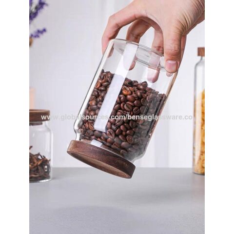 3pcs Clear Glass Food Storage Jar/Cotton Container With Airtight Seal  Acacia Wood Lids for Kitchen/