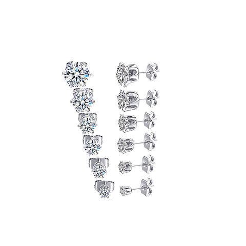 Boucles d'oreilles en acier inoxydable avec zircon serti 6 griffes pour homme et femme
