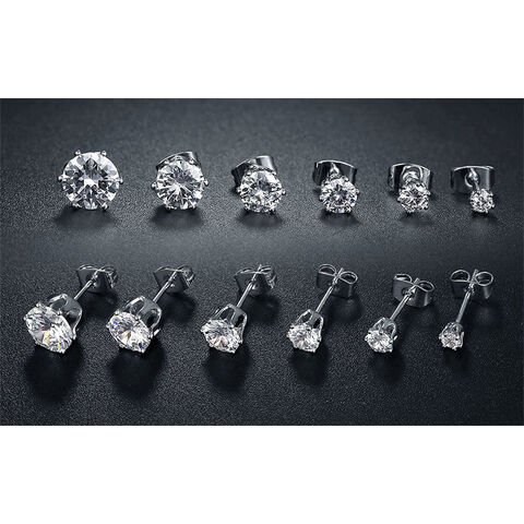 Boucles d'oreilles en acier inoxydable avec zircon serti 6 griffes pour homme et femme