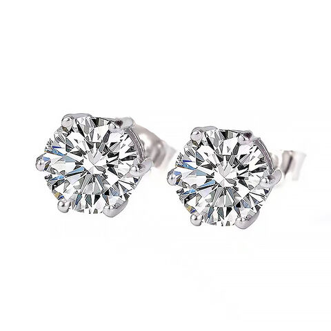 Boucles d'oreilles en acier inoxydable avec zircon serti 6 griffes pour homme et femme
