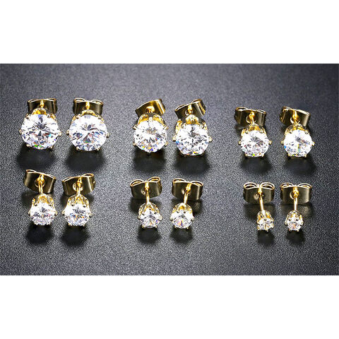 Boucles d'oreilles en acier inoxydable avec zircon serti 6 griffes pour homme et femme
