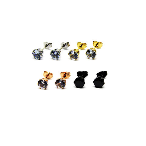 Boucles d'oreilles en acier inoxydable avec zircon serti 6 griffes pour homme et femme