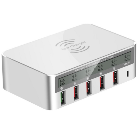 Carregador de parede USB de 6 portas, estação de carregamento de mesa Quick Charge 2.1 para telefones, tablets, smartphones