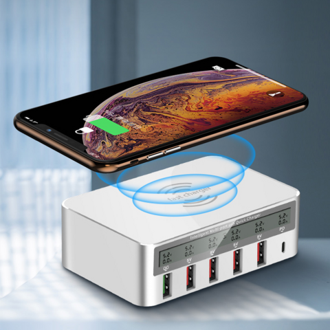 Carregador de parede USB de 6 portas, estação de carregamento de mesa Quick Charge 2.1 para telefones, tablets, smartphones