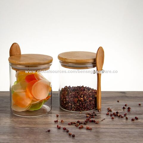 Square Glass Jars With Lids Wholesale With Bamboo Lid and Spoon -  Customized Glass Food Containers & Mug & Bowls Manufacturer .