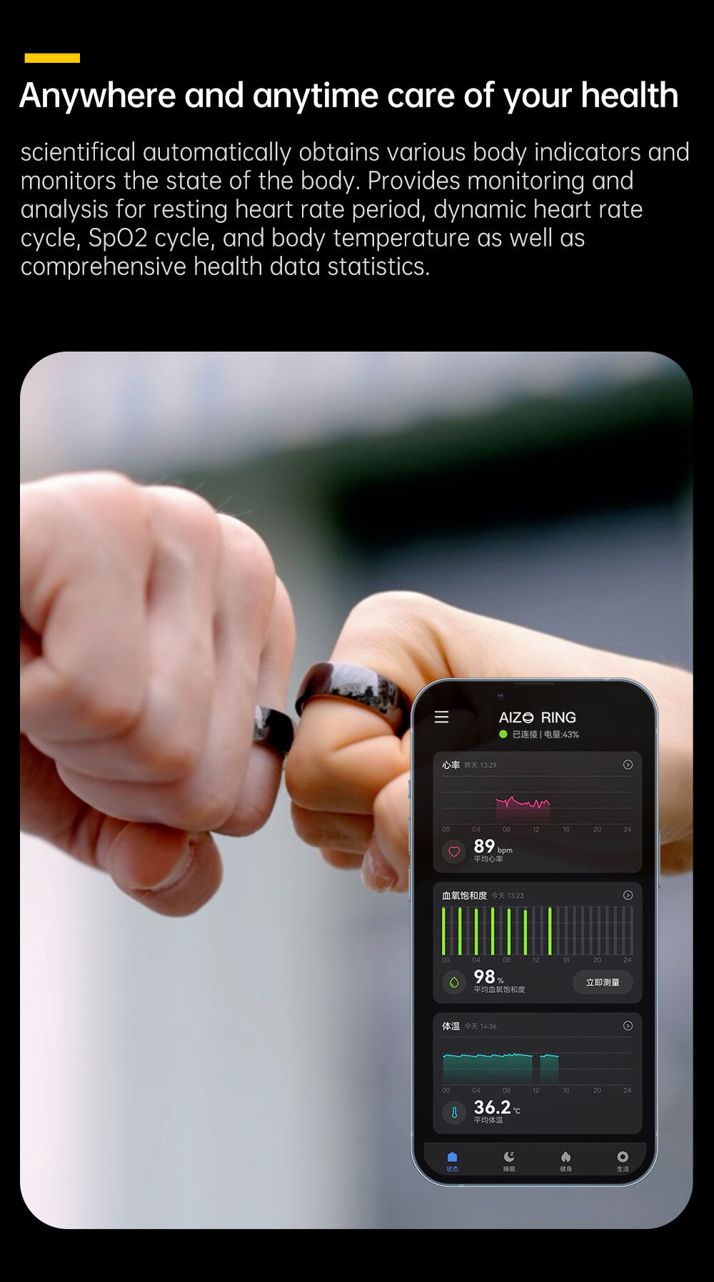Compre Anillo Inteligente De Moda De Metal Ultrafino 5atm Tik Tok Touch Sos  Service Smart Ring y Anillos Inteligentes de China