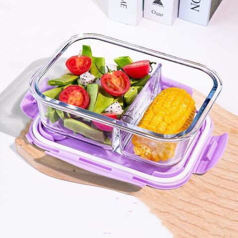 China 1L heat resistant microwavable food containers with divider glass  container