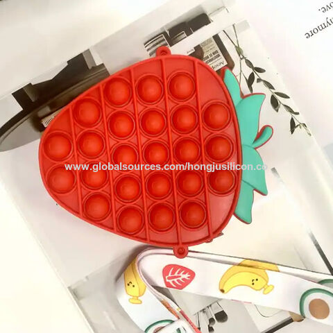 Bolso de hombro de descompresión con burbujas de silicona de dibujos animados, bolso cruzado de fresa y piña, bolso para teléfono móvil