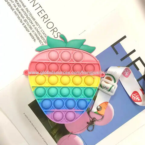 Bolso de hombro de descompresión con burbujas de silicona de dibujos animados, bolso cruzado de fresa y piña, bolso para teléfono móvil