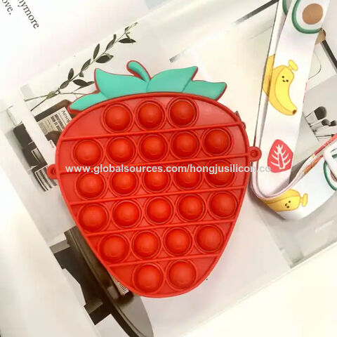 Bolso de hombro de descompresión con burbujas de silicona de dibujos animados, bolso cruzado de fresa y piña, bolso para teléfono móvil