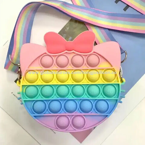 Bolso de hombro de descompresión con burbujas de silicona de dibujos animados, bolso cruzado de fresa y piña, bolso para teléfono móvil