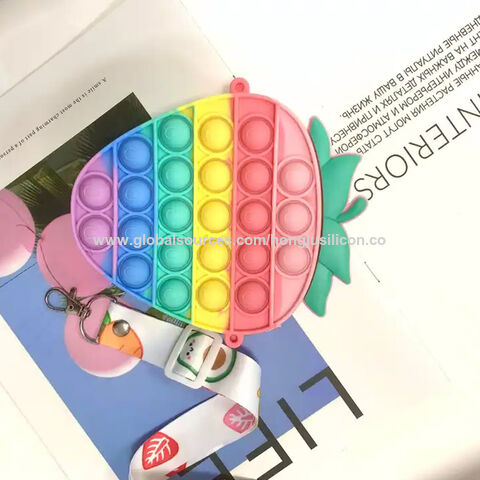 Bolso de hombro de descompresión con burbujas de silicona de dibujos animados, bolso cruzado de fresa y piña, bolso para teléfono móvil