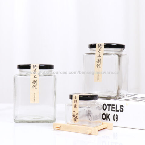 4Pcs Acacia Wood Cover Seasoning Jar Square Transparent Glass Bottles  Kitchen Storage Salt Spice Restaurant Sealing Cans