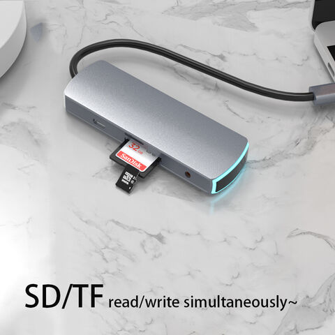 Concentrador adaptador USB-C con HDMI, USB-3, salida de audio, MicroSD y SD  | Micrófono alimentado 8 en 1 y adaptador múltiple compatible con Mac, PC
