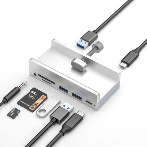 Concentrador USB 3.0 de 7 puertos en 1 con montaje, alimentación y datos de alta velocidad, adaptador de corriente de 5V/2A y cable USB tipo A a tipo A