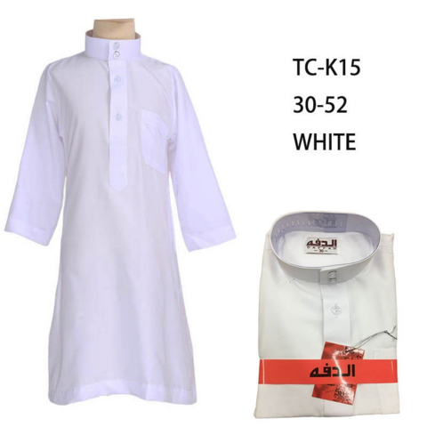 Vente Directe d'Usine Vêtement Ramadan Enfant Thobe Islamique Blanc Taille 30-52 Qamis Pour Garçon