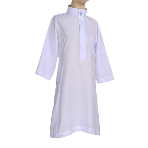 Vente Directe d'Usine Vêtement Ramadan Enfant Thobe Islamique Blanc Taille 30-52 Qamis Pour Garçon