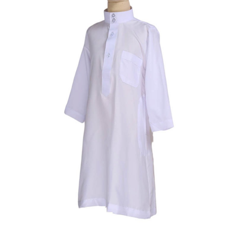 Vente Directe d'Usine Vêtement Ramadan Enfant Thobe Islamique Blanc Taille 30-52 Qamis Pour Garçon
