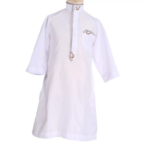 Vente Directe d'Usine Vêtement Ramadan Enfant Thobe Islamique Blanc Taille 30-52 Qamis Pour Garçon