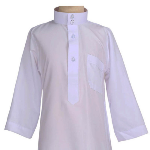 Vente Directe d'Usine Vêtement Ramadan Enfant Thobe Islamique Blanc Taille 30-52 Qamis Pour Garçon