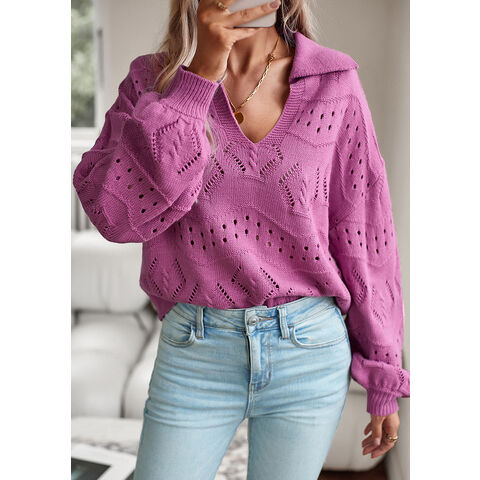 Mujer Invierno V Cuello Suéter de Punto Jersey Manga Larga Ocasional  Suéteres <