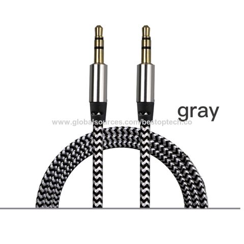 Cabo de Áudio Auxiliar Trançado em Nylon de Alta Qualidade, Jack de 3,5 mm para 3,5 mm