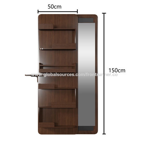 Hollow Modern Walnut Wall Mirror with Shelf and Hooks