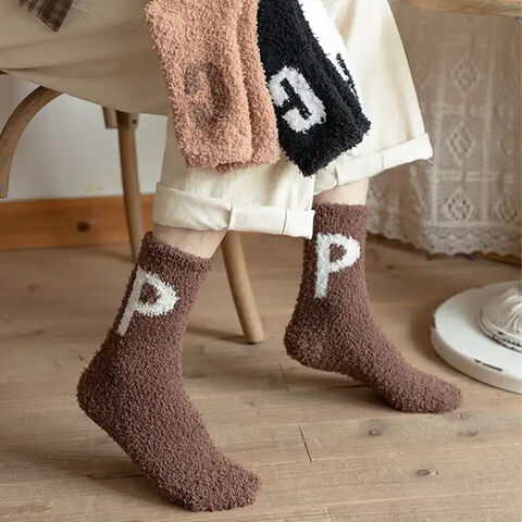 Women Thick Fuzzy Anti-Slip Slipper Socks Winter Warm Socks Fluffy Cozy  Yoga Pilates Soft Grip Socks 3 Pairs Blue/Gray/White One Size