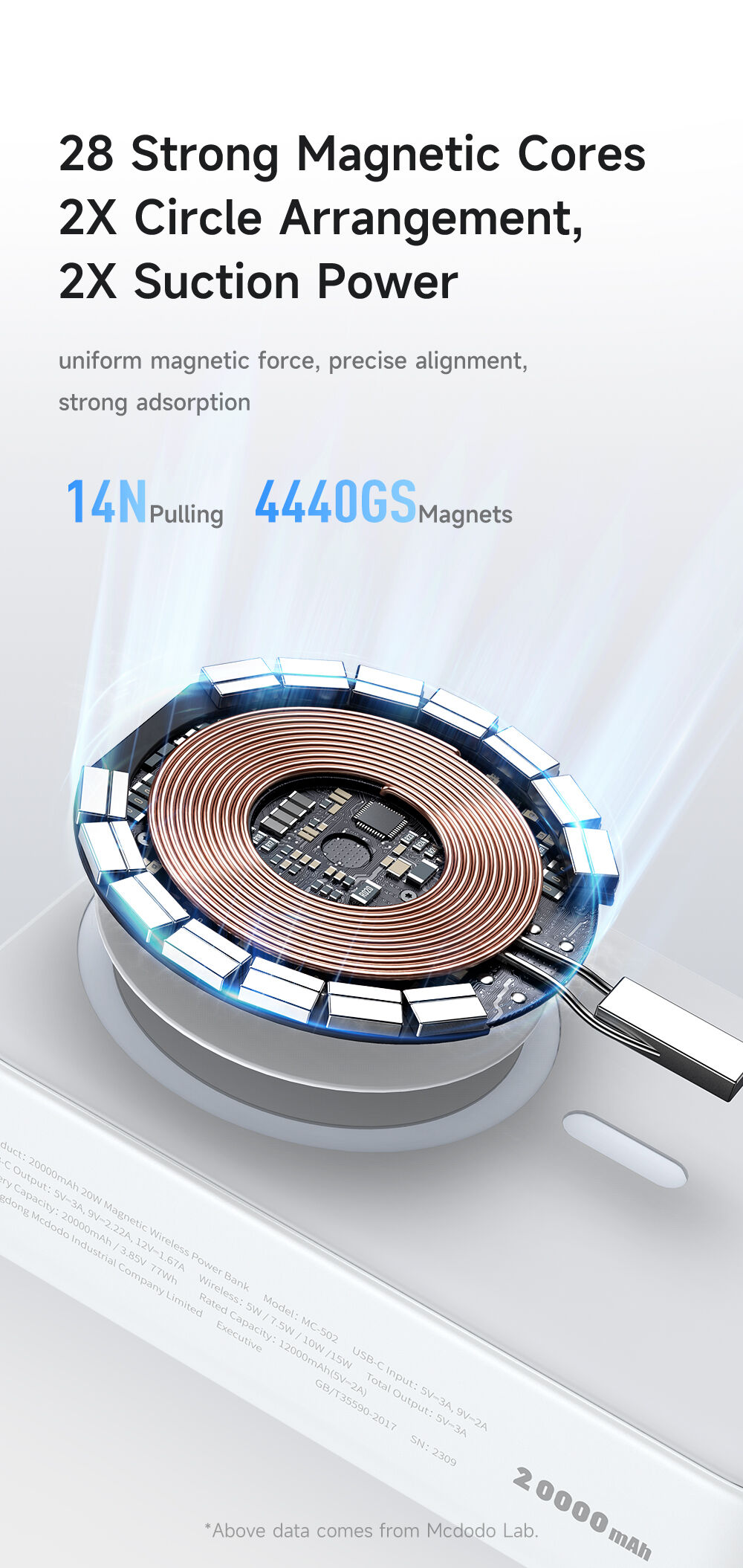 Mcdodo MC-502 20W Magnetic Magsafe Wireless 20000mAh Power Bank description image 6