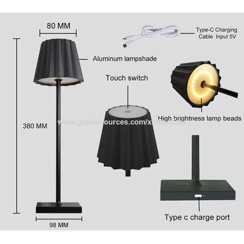 1pc Metal Cordless Table Lamps,Type-C Rechargeable Desk Lamp,  Touch/Stepless Brightness Dimming, LED Battery Powered-Waterproof Desk Lamp,  Indoor/Outdoor Use