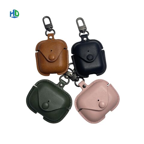 Étui de protection en cuir de vachette de luxe PU en gros pour AirPods 4 avec porte-clés