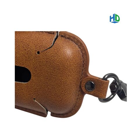 Étui de protection en cuir de vachette de luxe PU en gros pour AirPods 4 avec porte-clés