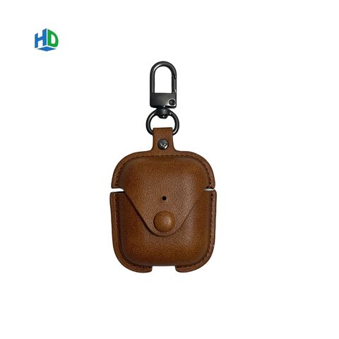 Étui de protection en cuir de vachette de luxe PU en gros pour AirPods 4 avec porte-clés
