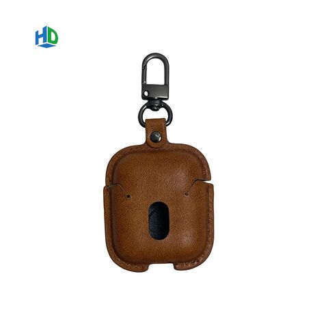 Étui de protection en cuir de vachette de luxe PU en gros pour AirPods 4 avec porte-clés