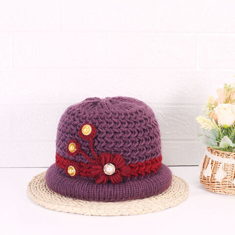 Women Flower Knitted Woven Supper Warm Thick Winter Artificial Wool Hat