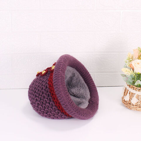 Women Flower Knitted Woven Supper Warm Thick Winter Artificial Wool Hat
