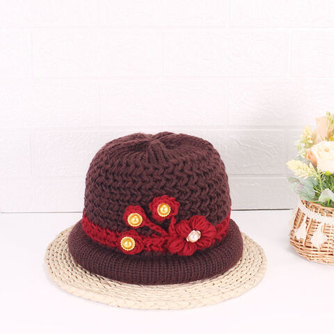 Women Flower Knitted Woven Supper Warm Thick Winter Artificial Wool Hat