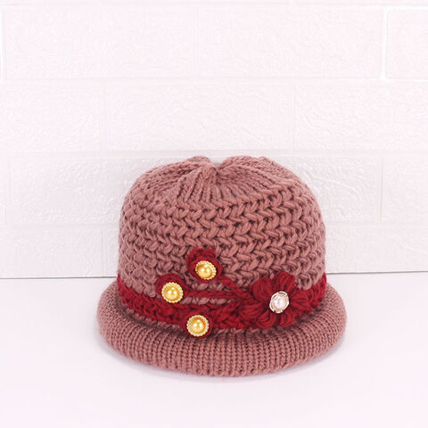 Women Flower Knitted Woven Supper Warm Thick Winter Artificial Wool Hat
