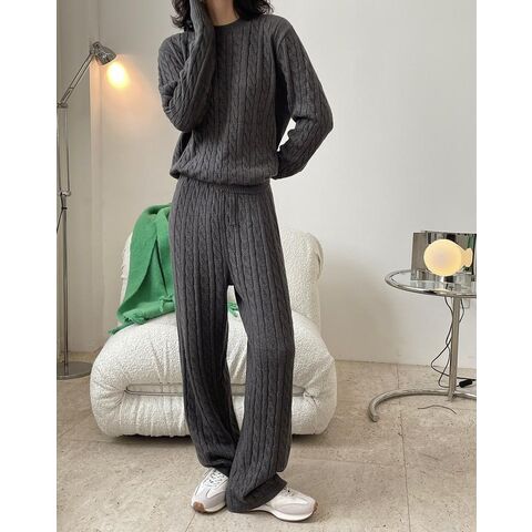 Autumn Fashion Split Sweater Pants Thickened Knitted Wide Leg