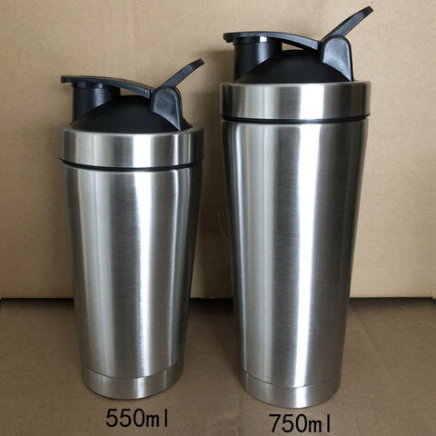 Gourde shaker protéinée à double paroi en acier inoxydable 750 ml avec logo personnalisé, mélangeur de shakes, bouteilles d'eau avec fouet métallique pour l'entraînement